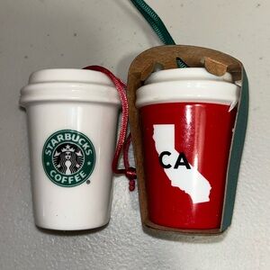 🎄 Starbucks Christmas ornaments set of 2 : California and daily cup